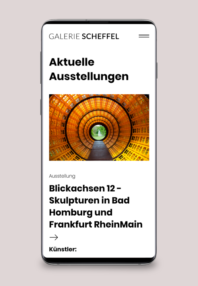 Galerie Scheffel Website - Aktuelle Ausstellungen Ansicht - Responsive Design