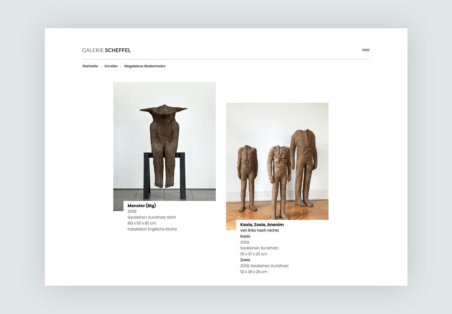Galerie Scheffel Website - Auslistung Künstler Ansicht