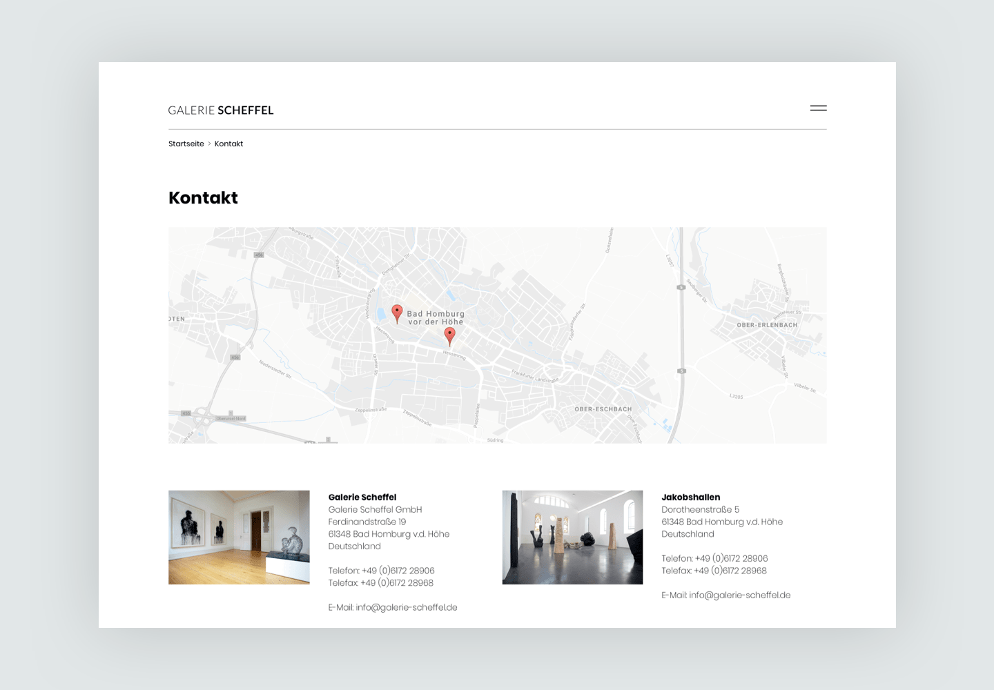 Galerie Scheffel Website - Kontakt, Standorte und Google Maps Ansicht